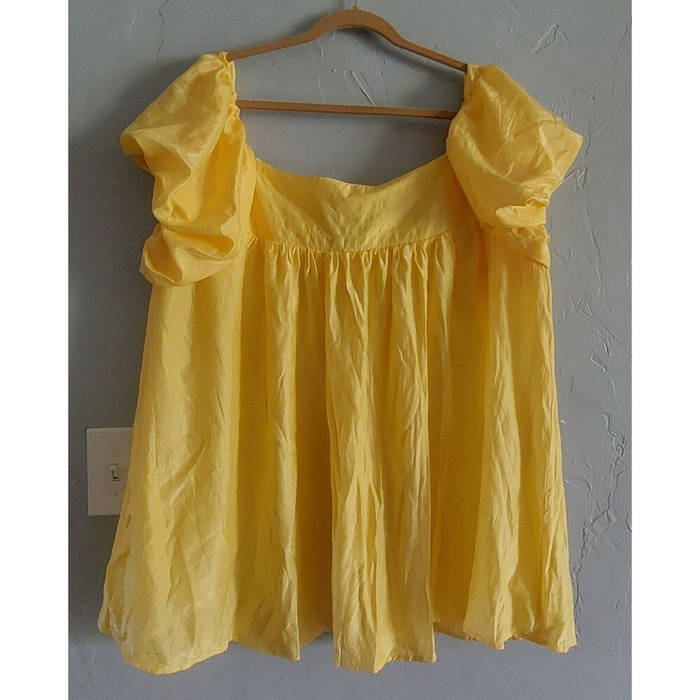 Yellow Puff Sleeve Women's Blouse